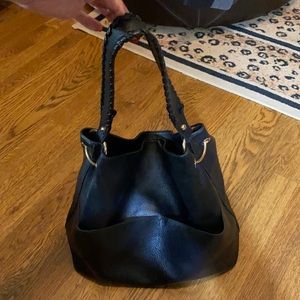 Super soft Black with gold trim slouch purse zipper top closure